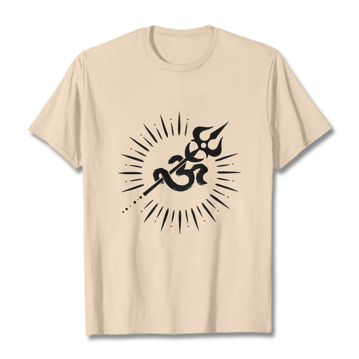 Buddha Stones Casual Om Symbol Dreizack Strahlende Linien Muster Baumwolle T-shirt - Bisque - 2XL - image 9