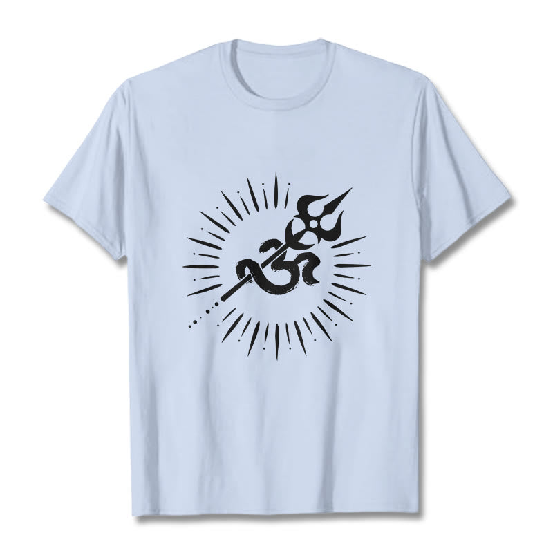 Buddha Stones Casual Om Symbol Dreizack Strahlende Linien Muster Baumwolle T-shirt - HellCyan - 2XL - image 19