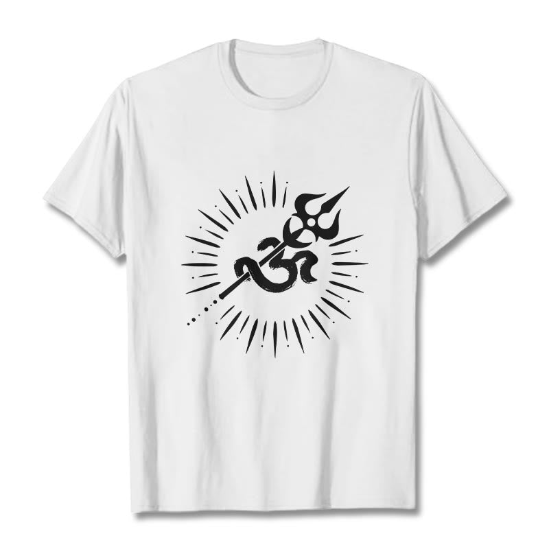 Buddha Stones Casual Om Symbol Dreizack Strahlende Linien Muster Baumwolle T-shirt - Weiß - 2XL - image 6