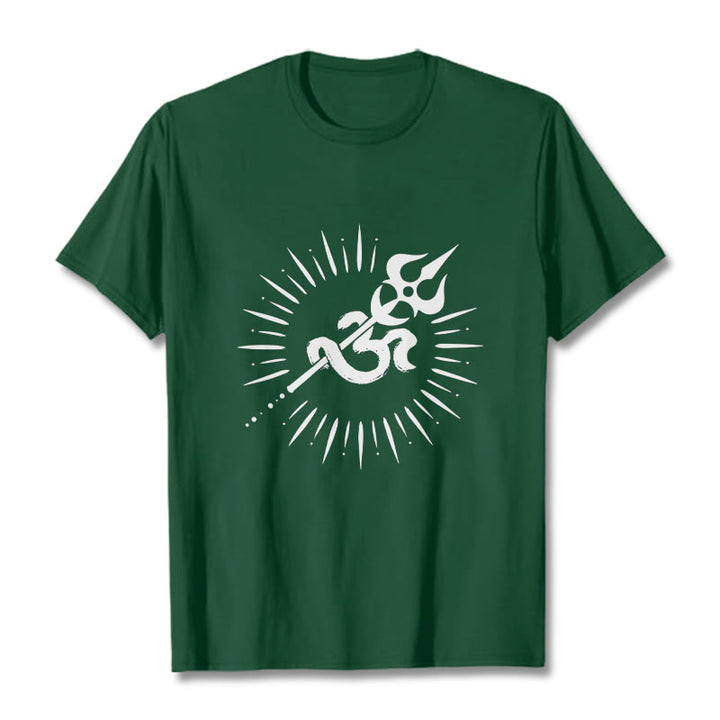 Buddha Stones Casual Om Symbol Dreizack Strahlende Linien Muster Baumwolle T-shirt - WaldGrün - 2XL - image 11