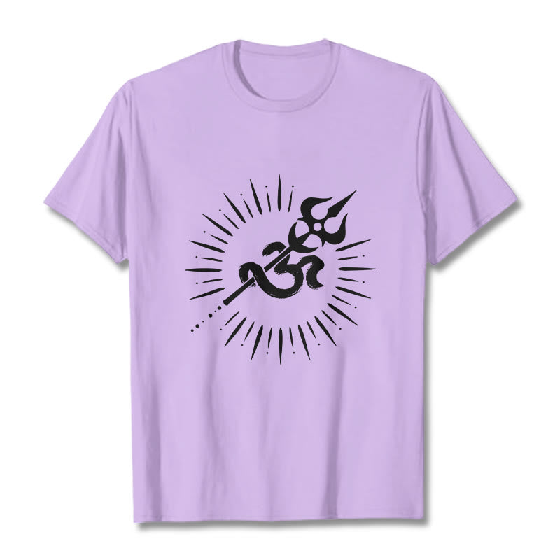 Buddha Stones Casual Om Symbol Dreizack Strahlende Linien Muster Baumwolle T-shirt - Pflaume - 2XL - image 17