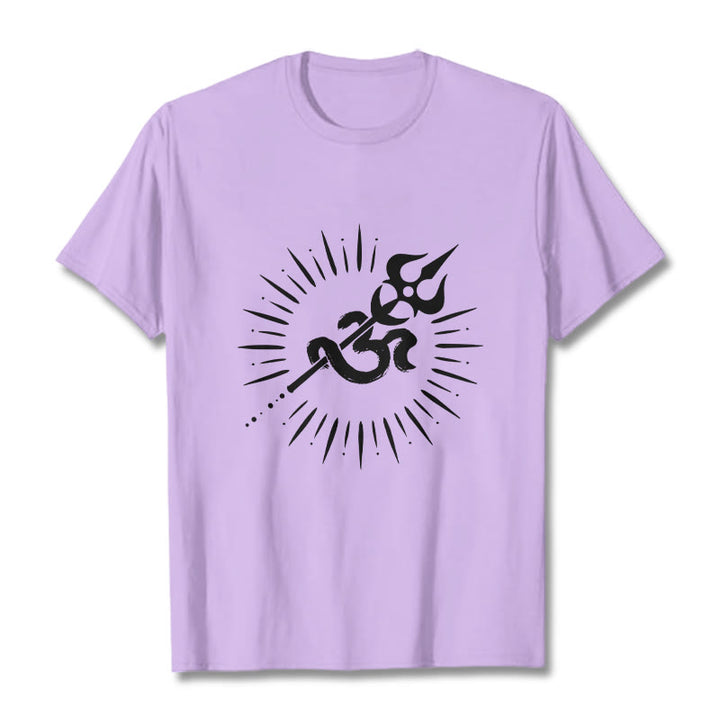 Buddha Stones Casual Om Symbol Dreizack Strahlende Linien Muster Baumwolle T-shirt - Pflaume - 2XL - image 17