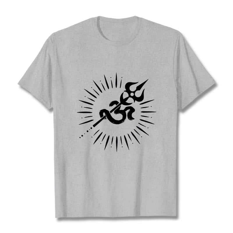 Buddha Stones Casual Om Symbol Dreizack Strahlende Linien Muster Baumwolle T-shirt - Hellgrau - 2XL - image 20