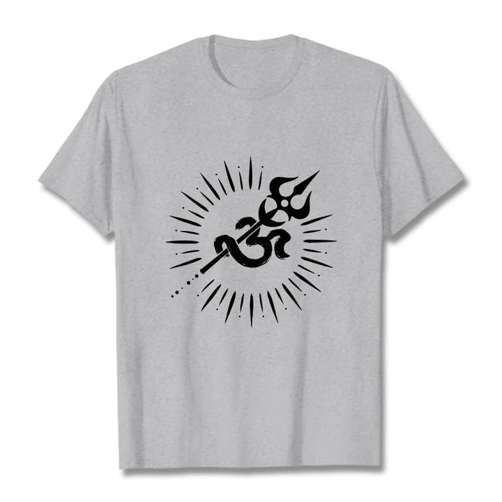 Buddha Stones Casual Om Symbol Dreizack Strahlende Linien Muster Baumwolle T-shirt - Hellgrau - 2XL - image 20