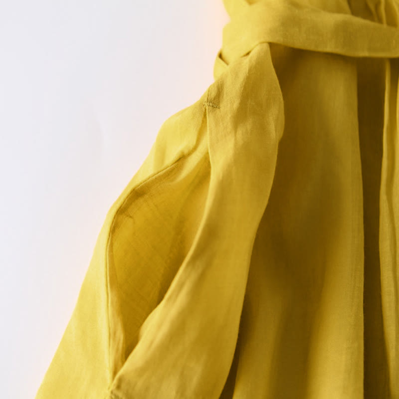 Buddha Stones Lässiges Midikleid aus Baumwolle mit Schnürung, Rundhalsausschnitt, halblangen Ärmeln und Taschen - image 12