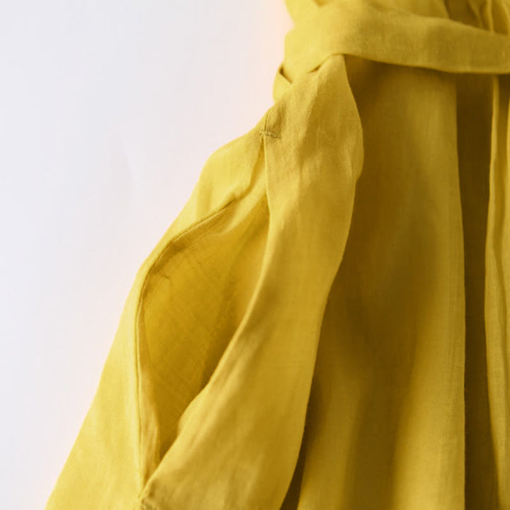 Buddha Stones Lässiges Midikleid aus Baumwolle mit Schnürung, Rundhalsausschnitt, halblangen Ärmeln und Taschen - image 12