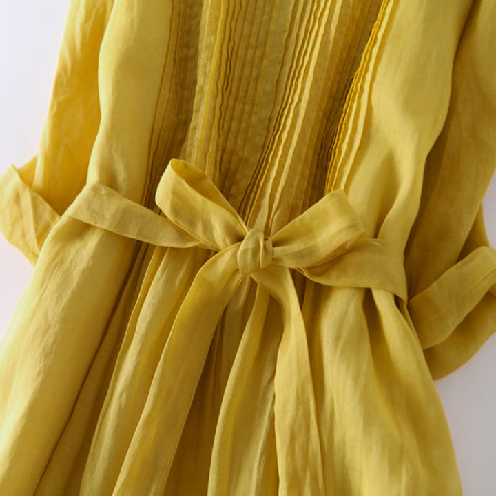 Buddha Stones Lässiges Midikleid aus Baumwolle mit Schnürung, Rundhalsausschnitt, halblangen Ärmeln und Taschen - image 9