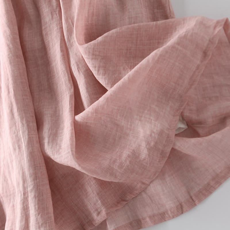 Buddha Stones Lässiges Midikleid aus Baumwolle mit Schnürung, Rundhalsausschnitt, halblangen Ärmeln und Taschen - image 4