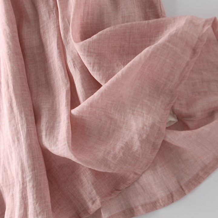 Buddha Stones Lässiges Midikleid aus Baumwolle mit Schnürung, Rundhalsausschnitt, halblangen Ärmeln und Taschen - image 4