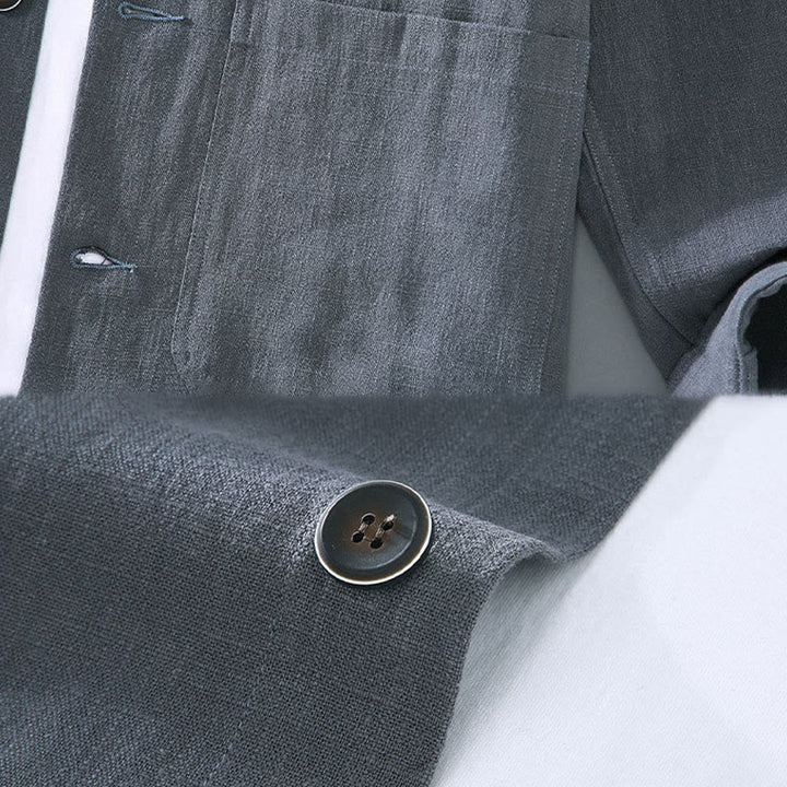 Buddha Stones Commute – Schlichte Herrenjacke aus Ramie-Leinen mit langen Ärmeln und Knopf-Revers-Design mit Taschen - image 10