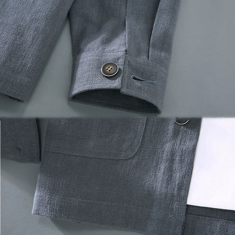 Buddha Stones Commute – Schlichte Herrenjacke aus Ramie-Leinen mit langen Ärmeln und Knopf-Revers-Design mit Taschen - image 11