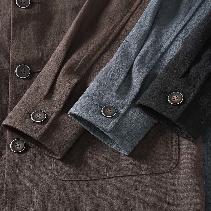 Buddha Stones Commute – Schlichte Herrenjacke aus Ramie-Leinen mit langen Ärmeln und Knopf-Revers-Design mit Taschen - image 15