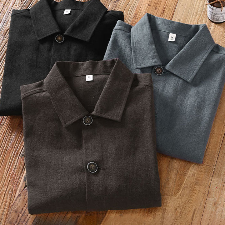 Buddha Stones Commute – Schlichte Herrenjacke aus Ramie-Leinen mit langen Ärmeln und Knopf-Revers-Design mit Taschen - image 14