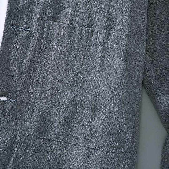 Buddha Stones Commute – Schlichte Herrenjacke aus Ramie-Leinen mit langen Ärmeln und Knopf-Revers-Design mit Taschen - image 8