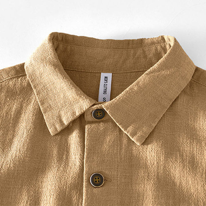 Buddha Stones Commute – Schlichtes, einfaches Knopfdesign – Langärmlige Ramie-Leinenjacke für Herren mit Taschen - image 2