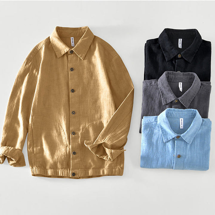 Buddha Stones Commute – Schlichtes, einfaches Knopfdesign – Langärmlige Ramie-Leinenjacke für Herren mit Taschen - image 27