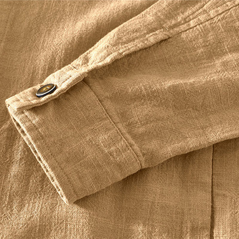 Buddha Stones Commute – Schlichtes, einfaches Knopfdesign – Langärmlige Ramie-Leinenjacke für Herren mit Taschen - image 4