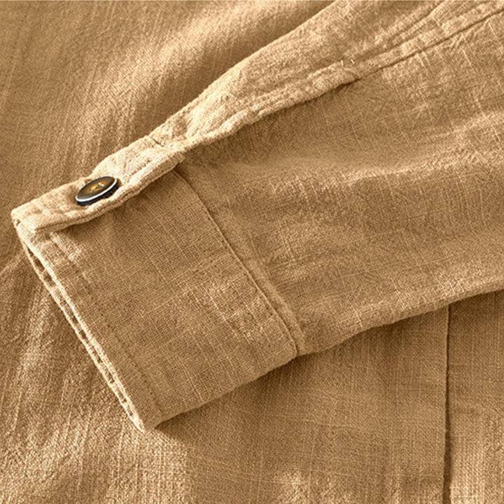 Buddha Stones Commute – Schlichtes, einfaches Knopfdesign – Langärmlige Ramie-Leinenjacke für Herren mit Taschen - image 4