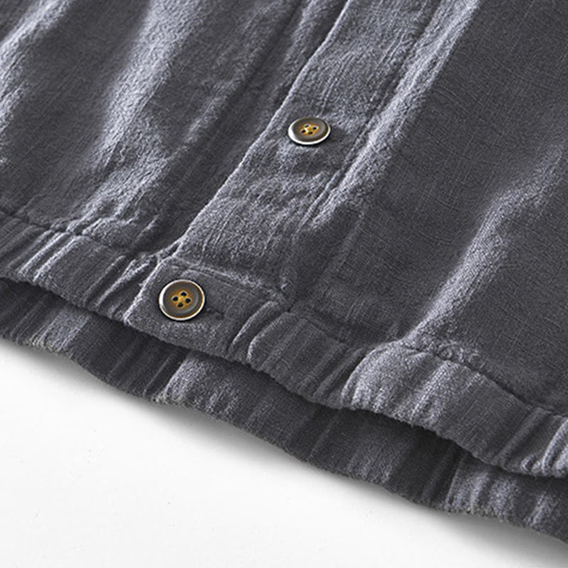 Buddha Stones Commute – Schlichtes, einfaches Knopfdesign – Langärmlige Ramie-Leinenjacke für Herren mit Taschen - image 26