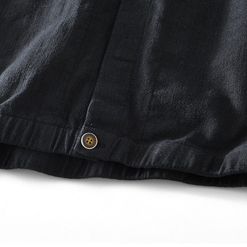 Buddha Stones Commute – Schlichtes, einfaches Knopfdesign – Langärmlige Ramie-Leinenjacke für Herren mit Taschen - image 10