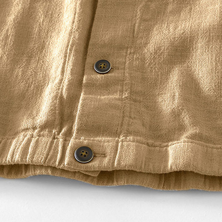 Buddha Stones Commute – Schlichtes, einfaches Knopfdesign – Langärmlige Ramie-Leinenjacke für Herren mit Taschen - image 5