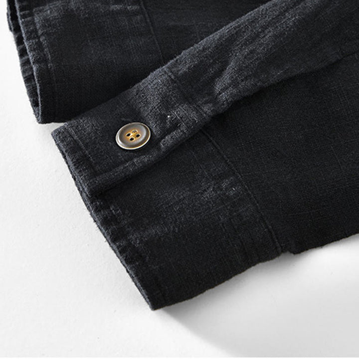 Buddha Stones Commute – Schlichtes, einfaches Knopfdesign – Langärmlige Ramie-Leinenjacke für Herren mit Taschen - image 8