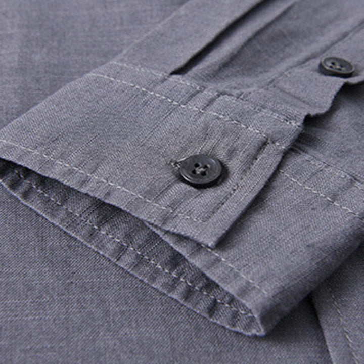 Buddha Stones Herren Langarm Stehkragen mit Tasche Reine Farbe Lässiges Baumwollleinenhemd - image 37