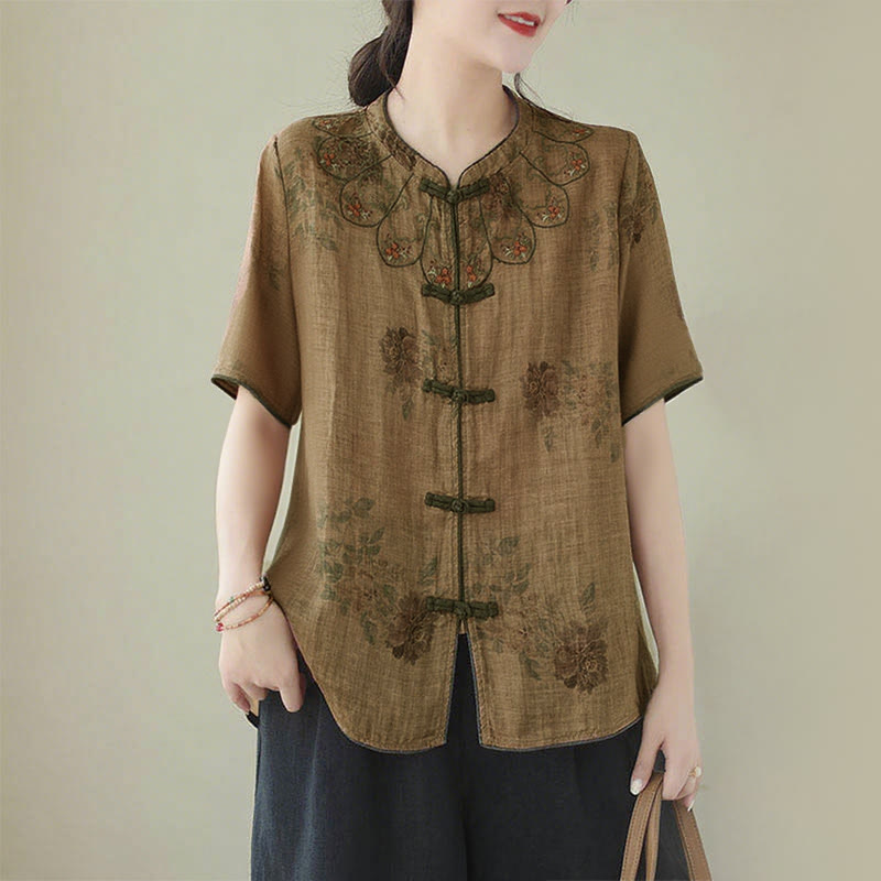 Buddha Stones Lila Blumendruck Frosch-Knopf-Design Shirt - US16, UK/AU20,EU48 (3XL) - image 1