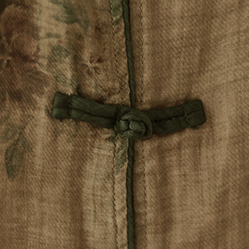 Buddha Stones Lila Blumendruck Frosch-Knopf-Design Shirt - image 8