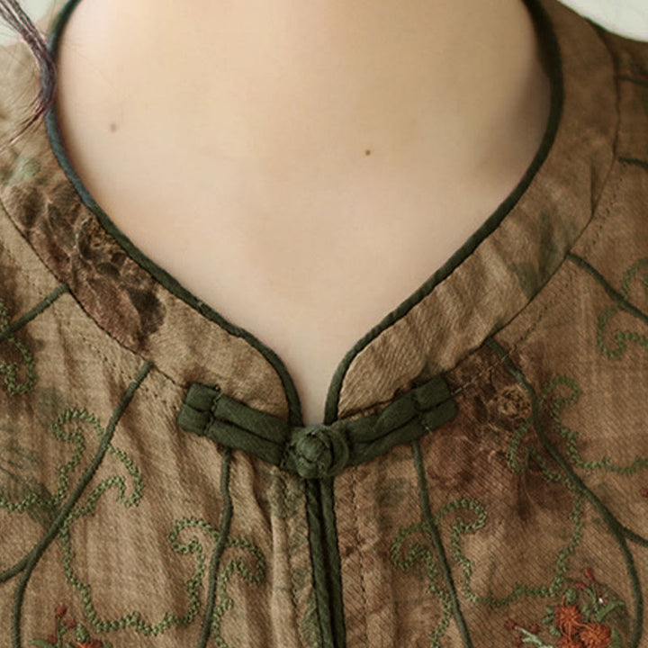 Buddha Stones Lila Blumendruck Frosch-Knopf-Design Shirt - image 9