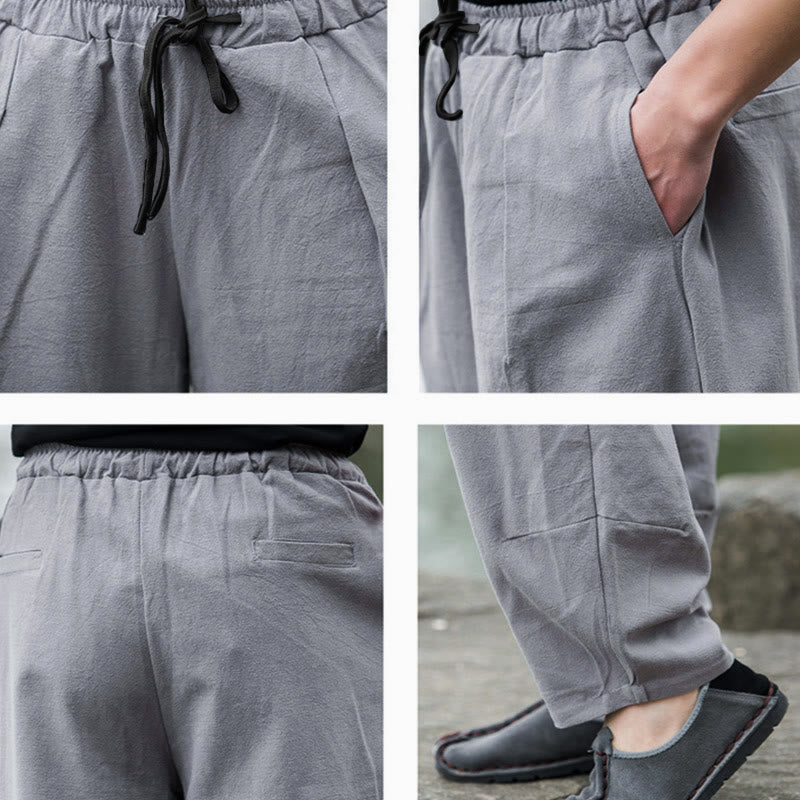 Buddha Stones Plain Casual Leinen Bloomer Herrenhose mit Taschen - image 16