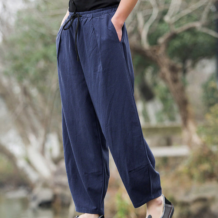 Buddha Stones Plain Casual Leinen Bloomer Herrenhose mit Taschen - image 7