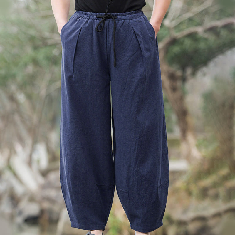 Buddha Stones Plain Casual Leinen Bloomer Herrenhose mit Taschen - image 6