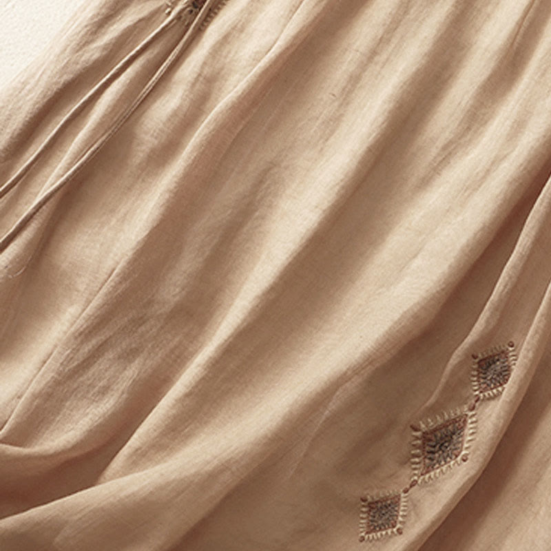 Buddha Stones, ethnisches Vintage-Stickerei-Knopf-Design, Damen-Baumwoll-Leinen-Rock in 7–8 Länge - image 12