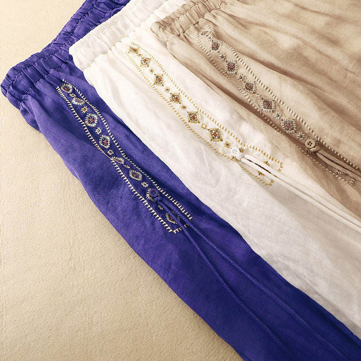 Buddha Stones, ethnisches Vintage-Stickerei-Knopf-Design, Damen-Baumwoll-Leinen-Rock in 7–8 Länge - image 17