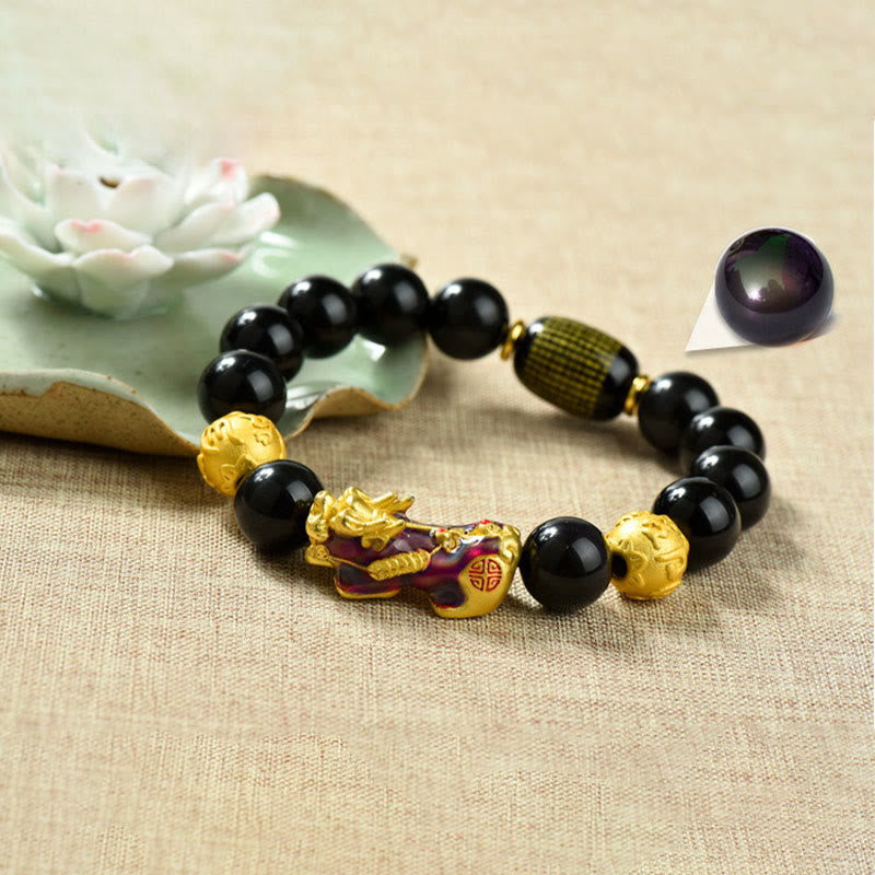 Buddha Stones , Fengshui, Kupfer, Pixiu, Regenbogen-Obsidian-Perlen, Reichtum-Armband - Om Mani Padme Hum & Farbwechselndes Pixiu (Handgelenkumfang: 18–19 cm) - image 10