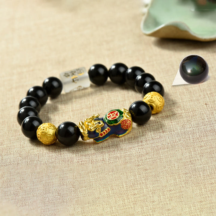 Buddha Stones , Fengshui, Kupfer, Pixiu, Regenbogen-Obsidian-Perlen, Reichtum-Armband - Om Mani Padme Hum & Fortune & Farbwechselndes Pixiu (Handgelenkumfang: 18–19 cm) - image 14