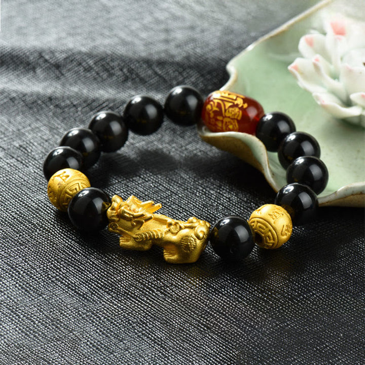 Buddha Stones , Fengshui, Kupfer, Pixiu, Regenbogen-Obsidian-Perlen, Reichtum-Armband - Om Mani Padme Hum & Messing-Pixiu (Handgelenkumfang: 18–19 cm) - image 23