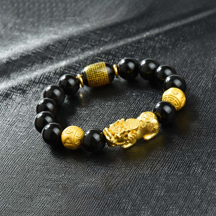 Buddha Stones , Fengshui, Kupfer, Pixiu, Regenbogen-Obsidian-Perlen, Reichtum-Armband - Om Mani Padme Hum & Fu Charakter & Messing Pixiu (Handgelenkumfang: 18–19 cm) - image 26