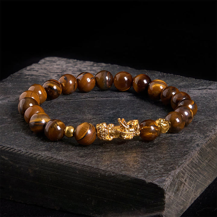 Buddha Stones, verschiedene Farben, Tigerauge-Perlen, Pixiu-Armband für Reichtum und Mut - Gelbes Tigerauge (Handgelenkumfang: 17–19 cm) - image 1