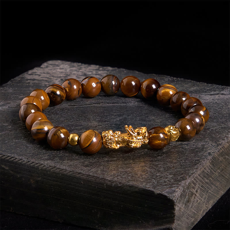 Buddha Stones, verschiedene Farben, Tigerauge-Perlen, Pixiu-Armband für Reichtum und Mut - Gelbes Tigerauge (Handgelenkumfang: 17–19 cm) - image 1