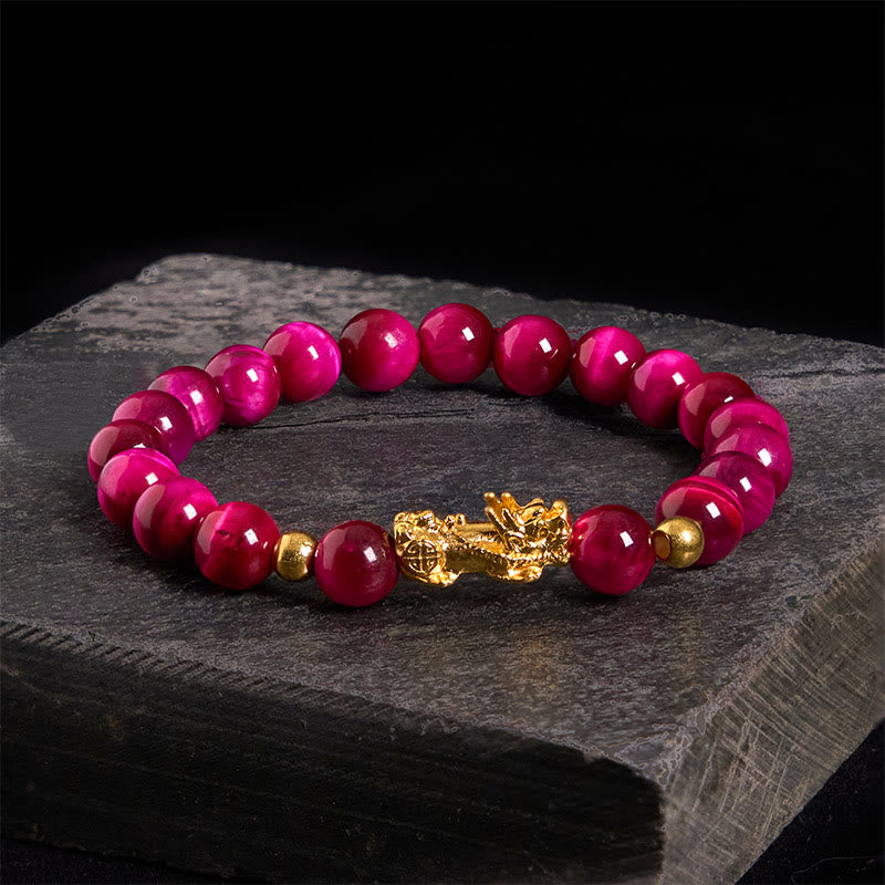 Buddha Stones, verschiedene Farben, Tigerauge-Perlen, Pixiu-Armband für Reichtum und Mut - Rosa Tigerauge (Handgelenkumfang: 17–19 cm) - image 12