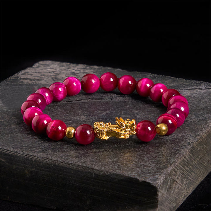 Buddha Stones, verschiedene Farben, Tigerauge-Perlen, Pixiu-Armband für Reichtum und Mut - Rosa Tigerauge (Handgelenkumfang: 17–19 cm) - image 12