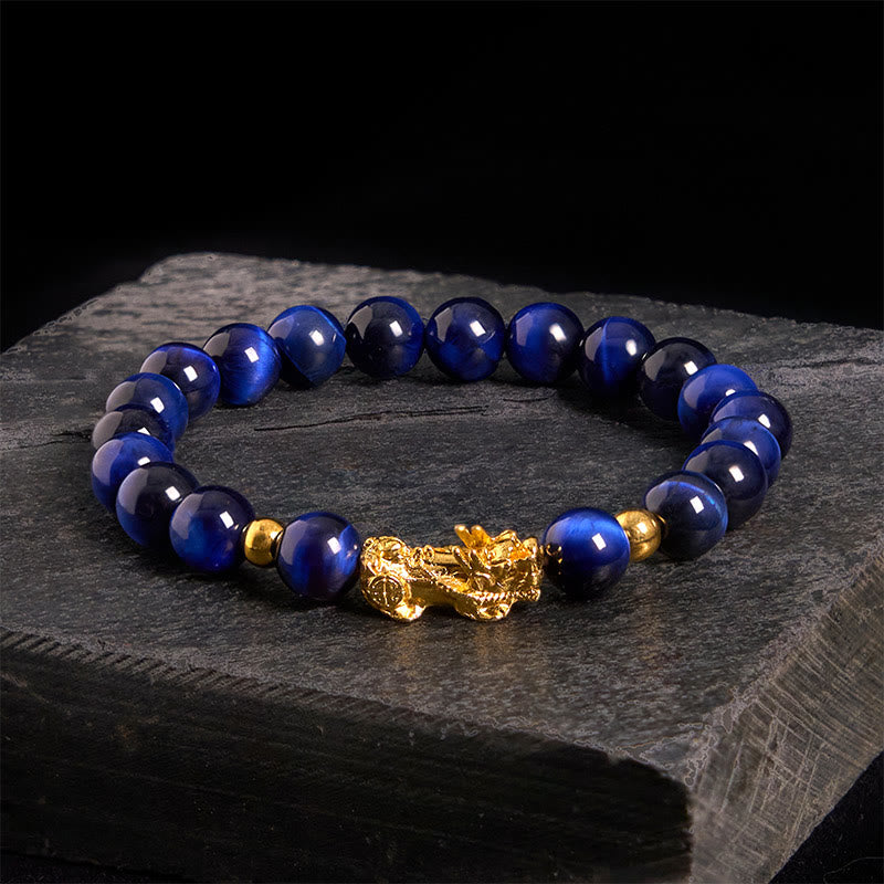 Buddha Stones, verschiedene Farben, Tigerauge-Perlen, Pixiu-Armband für Reichtum und Mut - Blaues Tigerauge (Handgelenkumfang: 17–19 cm) - image 7