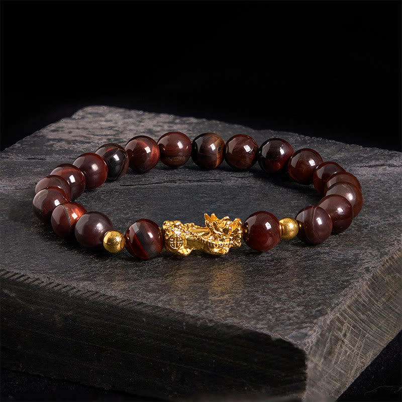 Buddha Stones, verschiedene Farben, Tigerauge-Perlen, Pixiu-Armband für Reichtum und Mut - Rotes Tigerauge (Handgelenkumfang: 17–19 cm) - image 16