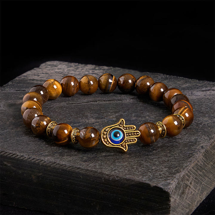 Buddha Stones Tiger Eye Beads Evil Eye Courage Armband - Tigerauge (Handgelenkumfang: 17–19 cm) - image 1