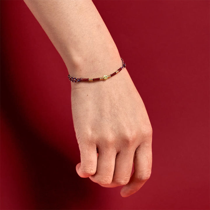 Buddha Stones Handgemachtes geflochtenes rotes Band Kupfermünzen Glücksarmband - image 5