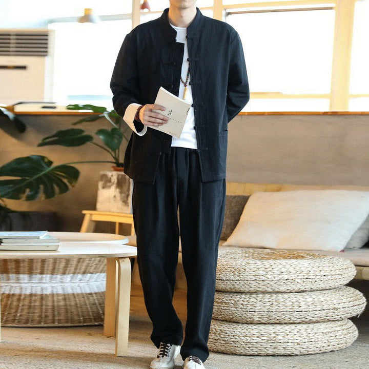 Buddha Stones 2-teiliger Zen-Tang-Anzug für Herren mit Froschknöpfen, langärmeligem Hemd und Hose, mit Taschen - image 19