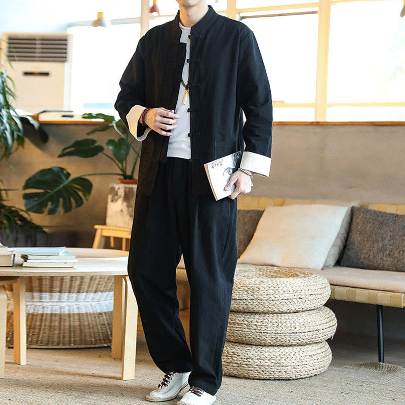 Buddha Stones 2-teiliger Zen-Tang-Anzug für Herren mit Froschknöpfen, langärmeligem Hemd und Hose, mit Taschen - image 20