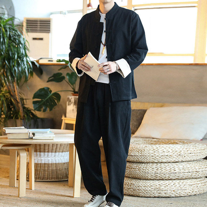 Buddha Stones 2-teiliger Zen-Tang-Anzug für Herren mit Froschknöpfen, langärmeligem Hemd und Hose, mit Taschen - image 21